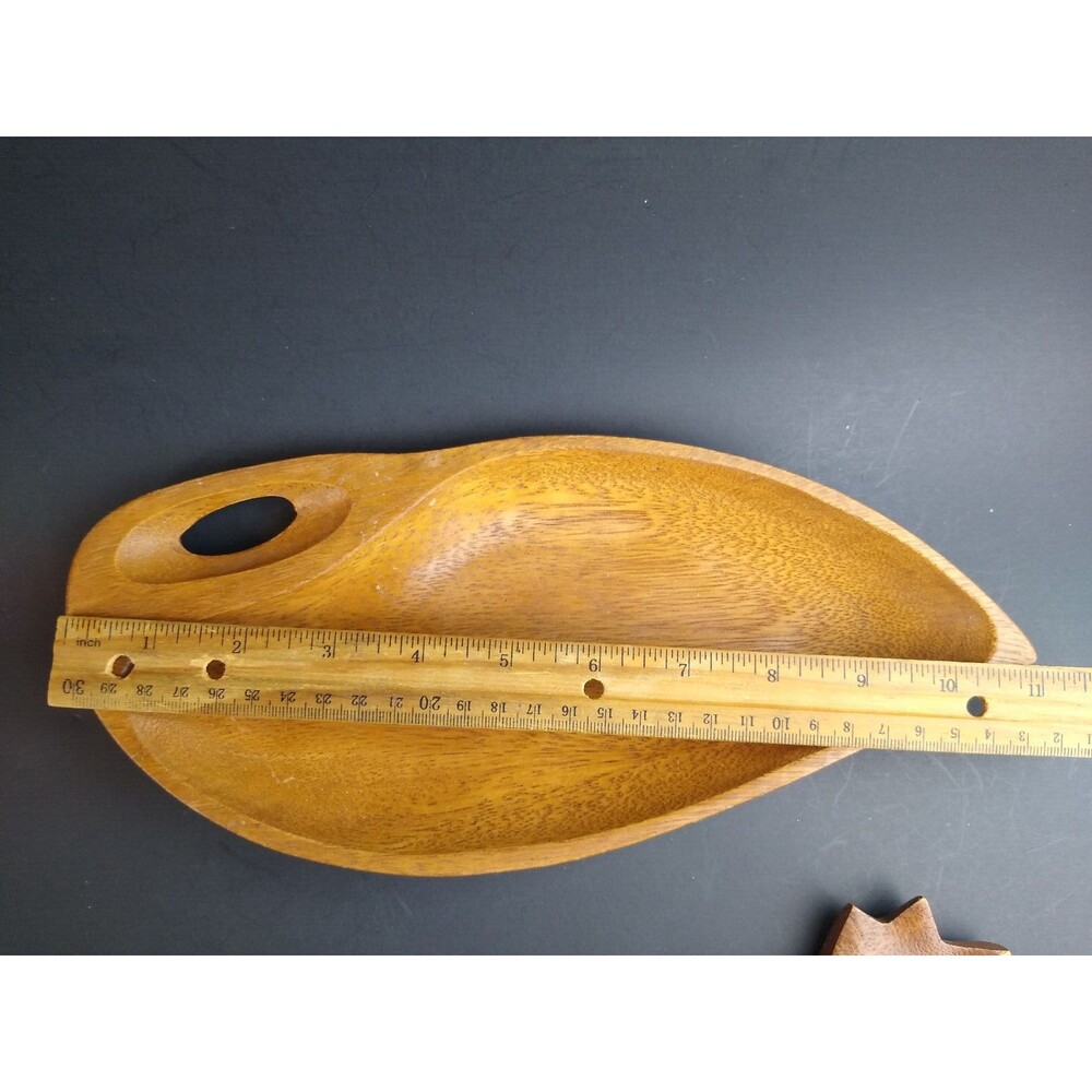 Vintage Wood Bowl Set Pod and Pineapple Shape w Spoon Phillipines MCM Alii Woods - Picture 2 of 12